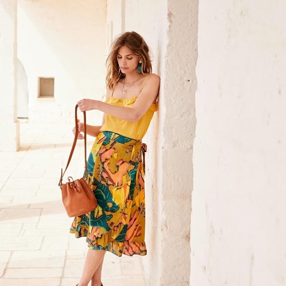 Sezane Adriana Silk Wrap Skirt size 36
